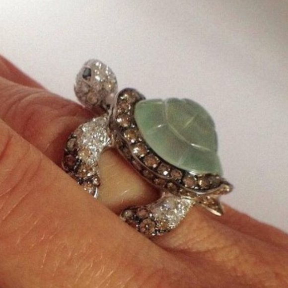 Bohemian  Cute Green Turtle Shell Rhinestone Ring - Picture 2 of 3